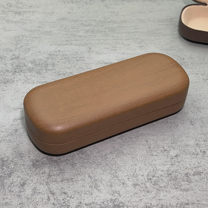 Glasses Box Japanese Literary Retro Wood Grain Round Iron Box Anti-Pressure And Anti-Fall Box Student Myopia Portable Glasses Storage Box