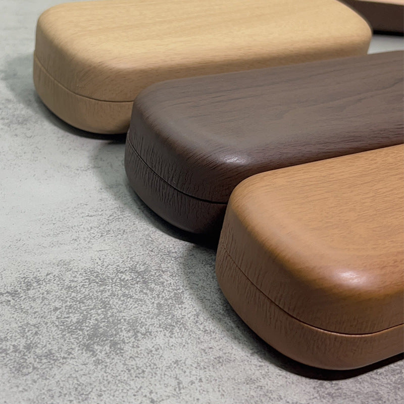 Glasses Box Japanese Literary Retro Wood Grain Round Iron Box Anti-Pressure And Anti-Fall Box Student Myopia Portable Glasses Storage Box